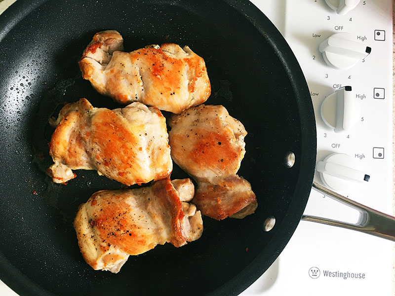 Pesto Chicken thighs in pan