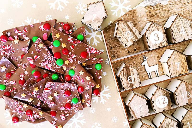 Christmas, chocolate bark, m&ms