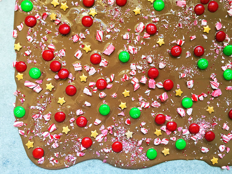 M&Ms Christmas chocolate bark