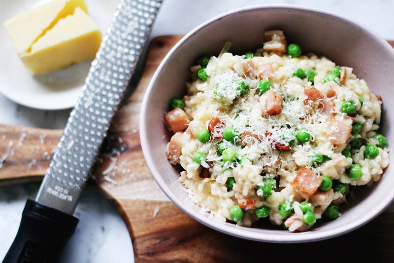 easy bacon and pea risotto