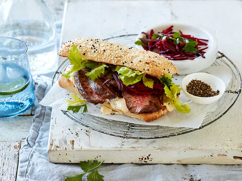 horseradish and beetroot steak sandwich